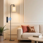 Modern Dimmable Floor Lamp with Linen Shade – Remote-Controlled Standing Lamp with 3 Color Temperatures & 9W LED Bulb for Living Room, Bedroom & Office