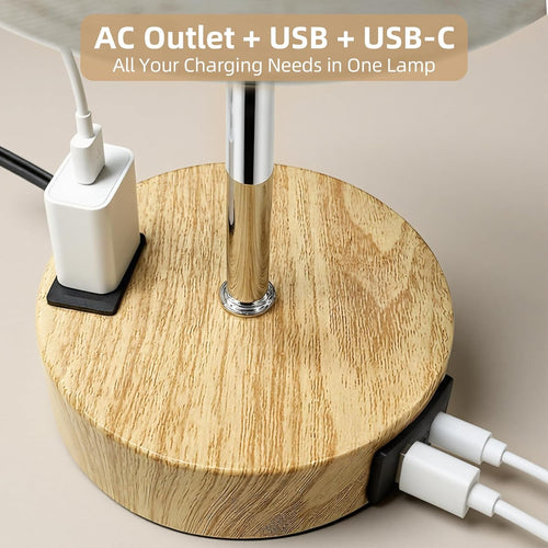 Modern Touch Table Lamp with AC Outlet & USB-A/C Charging Ports – Bedroom Bedside Lamp for Home, Office & Nightstand