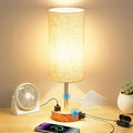 Modern Touch Table Lamp with AC Outlet & USB-A/C Charging Ports – Bedroom Bedside Lamp for Home, Office & Nightstand